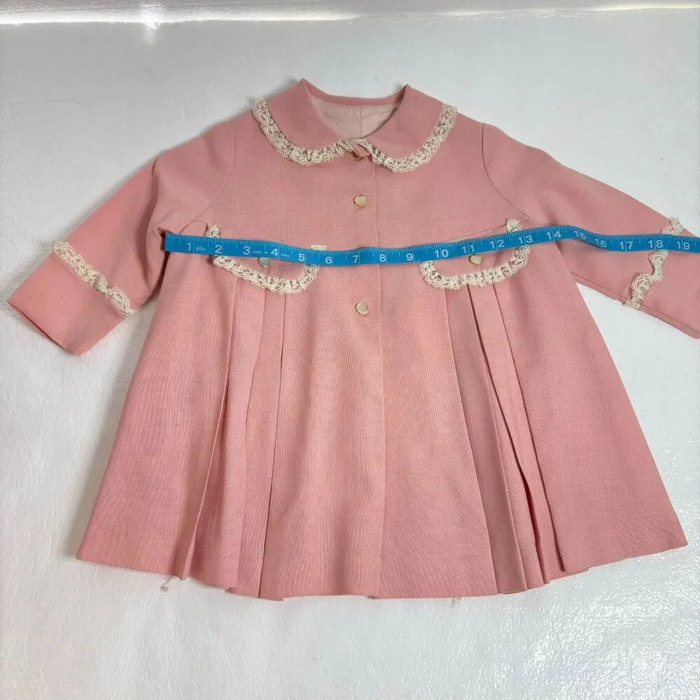 Girls Vintage Handmade Pink Jacket with Lace Trim and Lining 6-12 Months